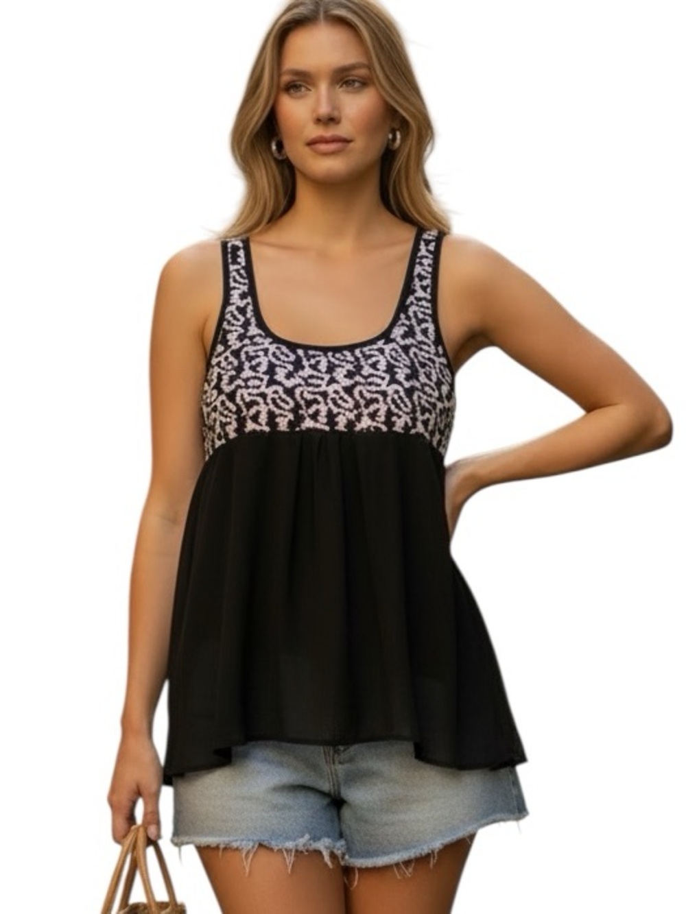DAYTRIP: Sheer Silver & Black Sequin Sleeveless Top - Size Medium